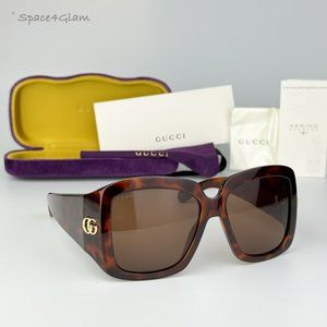 NEW Gucci GG1402S 002 Blonde Havana Dark Brown Women Square Oversized Sunglasses